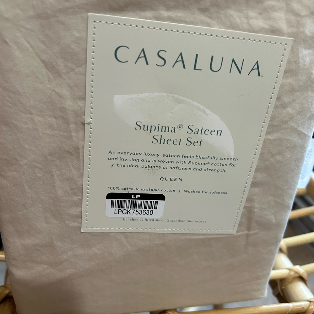 Casaluna Queen Washed Supima Sateen Solid Sheet Set Natural